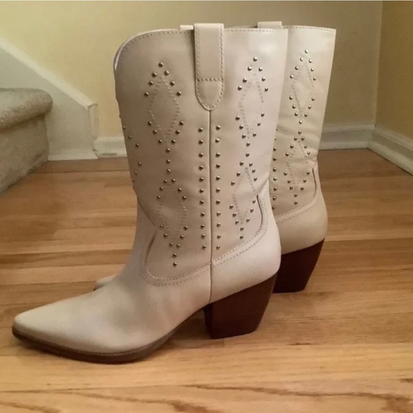 Matisse Cascade Leather Western Block Heel Boots Beige SZ 9 - Picture 5 of 16
